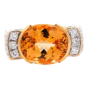 GIA Certified Topaz Half Bezel and Diamond Square Vintage Ring in 18K Two Tone G, Size 8