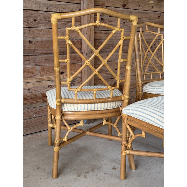 Set of Four Vintage Lexington Chinese Chippendale Rattan & Faux Bamboo Dining Chairs For Sale - Image 11 of 12