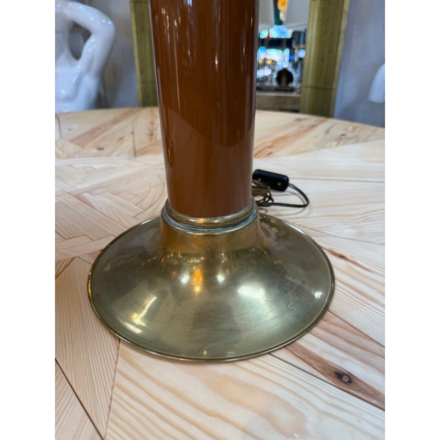 Mid-Century Modern 1970s Mid-Century Modern Brass and Brown Lacquer Table Lamps - a Pair For Sale - Image 3 of 8