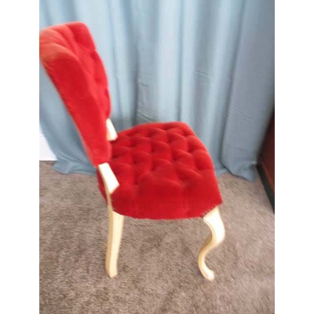 1950s French Provincial Cream Wood Side Chair in Tufted Red Velvet For Sale In Columbia, SC - Image 6 of 12