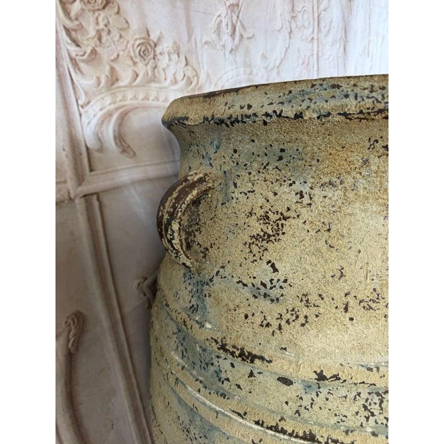 Late 20th Century Pair of Large Distressed Mediterranean Style Terracotta Olive Jars With Handles For Sale - Image 5 of 15