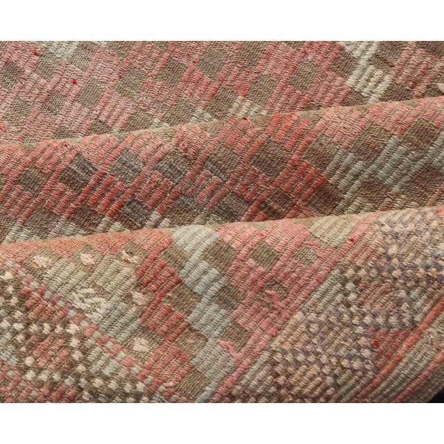 Colorful Vintage Turkish Embroidered Flat-Weave in Diamond Design in Orange 5'11" X 7'6" For Sale - Image 10 of 11