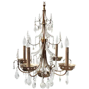 Maison Jansen Four-Arm Brass and Crystal Chandelier