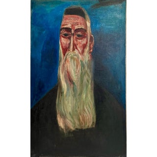 Nahum Tschacbasov, Rare 1946 WWII Judaica Abstract Oil Painting Nahum Tschacbasov WPA Artist Rabbi, 1946 For Sale