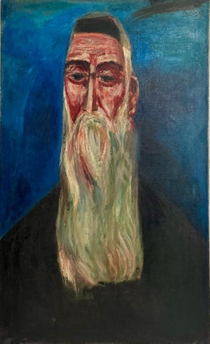 Nahum Tschacbasov, Rare 1946 WWII Judaica Abstract Oil Painting Nahum Tschacbasov WPA Artist Rabbi, 1946