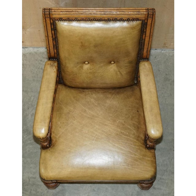 Victorian English Oak Hand Dyed Leather Library Reading Armchair For Sale - Image 14 of 18