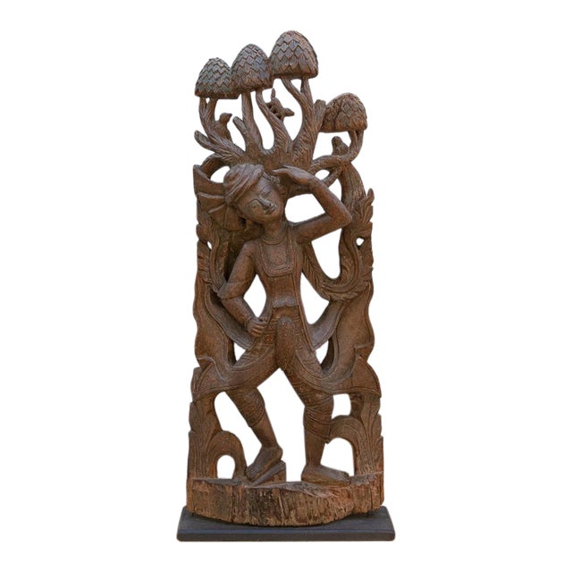 The Forest Dancer Antique Southeast Asian Wood Carving For Sale