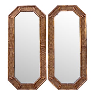 Vintage Octagon Faux Bamboo Mirrors - A Pair For Sale