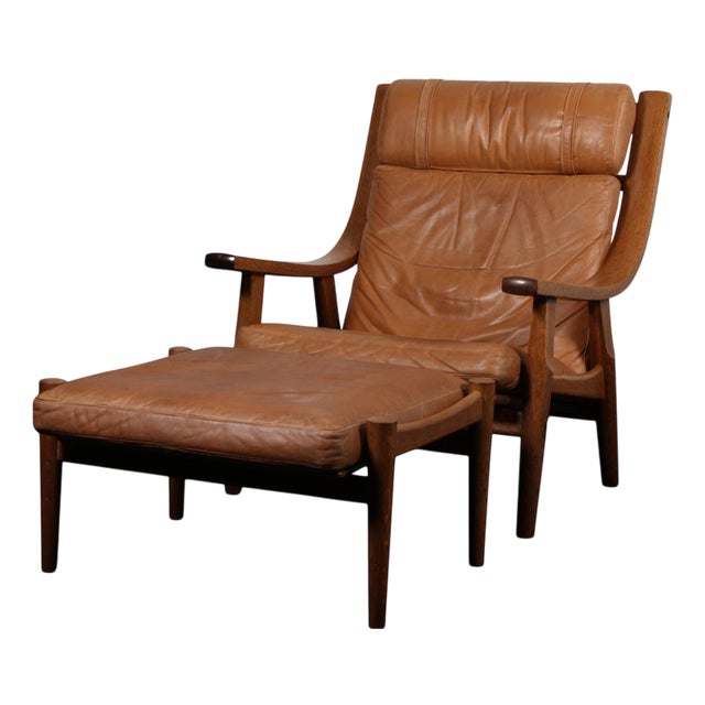 Set of Vintage Model GE530 Lounge Chair with Ottoman in Smoked Oak and Leather by Hans J. Wegner for Getama, 1970s For Sale