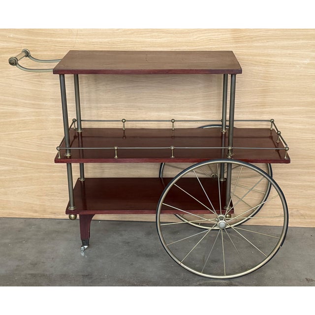 Mid-Century Mahogany Wood and Brass Italian Serving Bar Cart, 1960s. Three level For Sale - Image 18 of 18