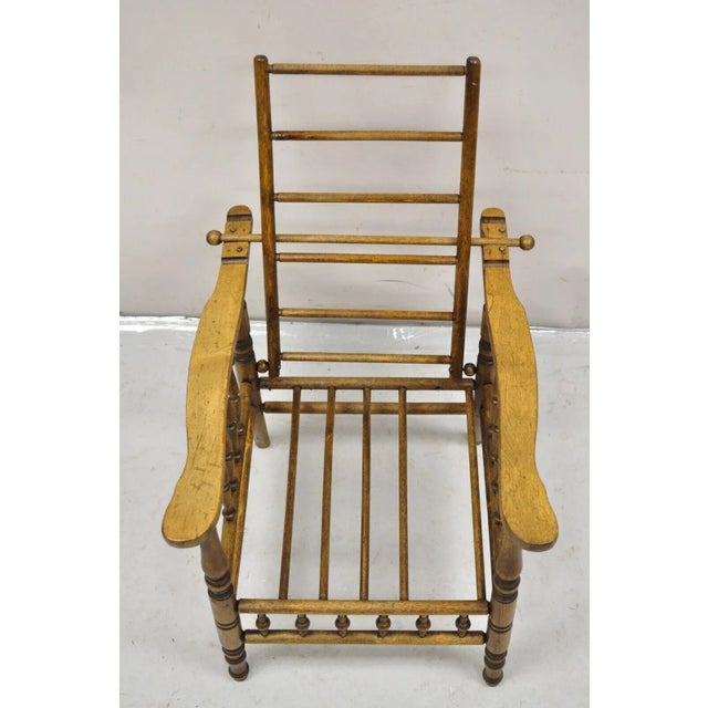19th Century Antique Arts & Crafts Mission Turn Carved Walnut Small Child's Morris Chair For Sale In Philadelphia - Image 6 of 12