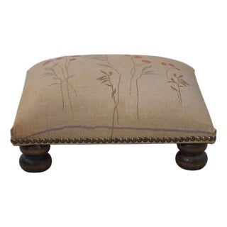Vintage Small Square Footstool W. Tapestry Upholstery For Sale