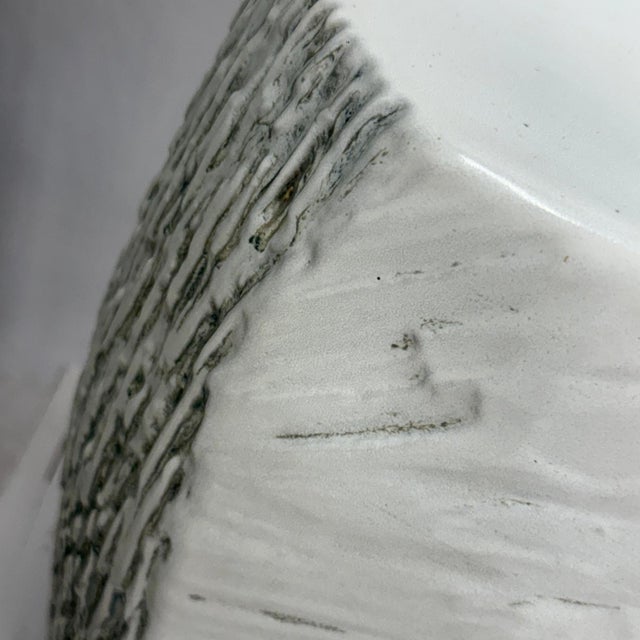 Textured White Glazed Ceramic Pedestal with Brown Detail For Sale - Image 4 of 12