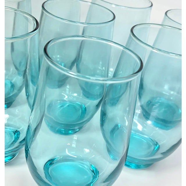 Glass Stemless Aquamarine Goblets- Set of Eight For Sale - Image 7 of 8