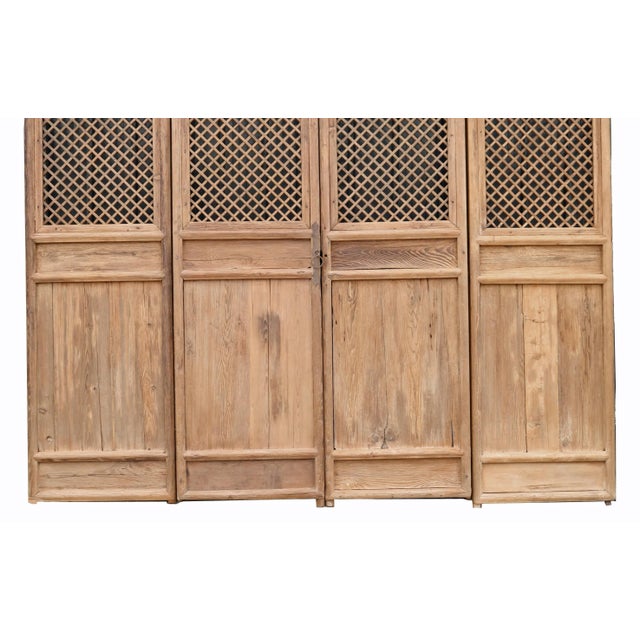 Early 19th Century Early 19 Century Large Antique Chinese Lattice Screen Door- a Set of 4 Screen Panels For Sale - Image 5 of 7