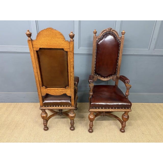 Carved Oak High Back Chairs, 1900, Set of 8 For Sale - Image 14 of 18
