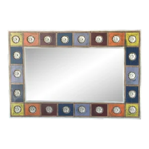 Late 20th-Century Vibrant Folk Art-Style Carved Wood Statement Mirror - Hangs Vertically or Horizontally