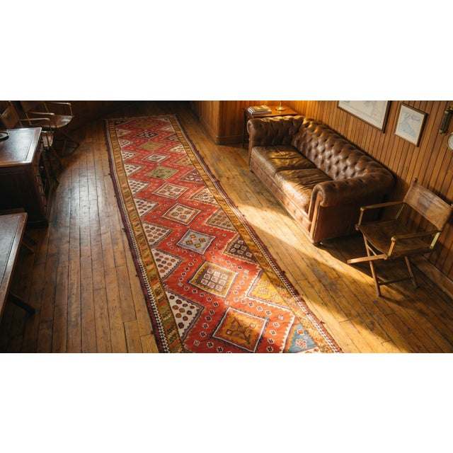 Beautiful Red Color With Diamond in the Vertical Center Pattern Antique Persian Ghashgaie Flat-Weave Rug For Sale - Image 9 of 10