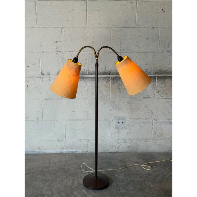 Orange Metal Floor Lamp With Dual Textured Shades Mid-Century Modern 1950s For Sale - Image 8 of 10