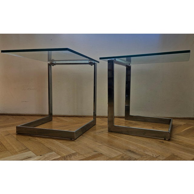 Glass Mid-Century Glass and Chrome Cantilevere Side Tables from Gebra, 1980s, Set of 2 For Sale - Image 7 of 14