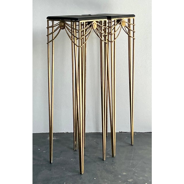 Late 20th Century Vintage Boho Swag Medallion Pedestals - A Pair For Sale - Image 5 of 6