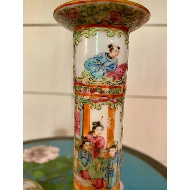 White Pair of Antique Rose Medallion Candlesticks, Circa 1860 For Sale - Image 8 of 12