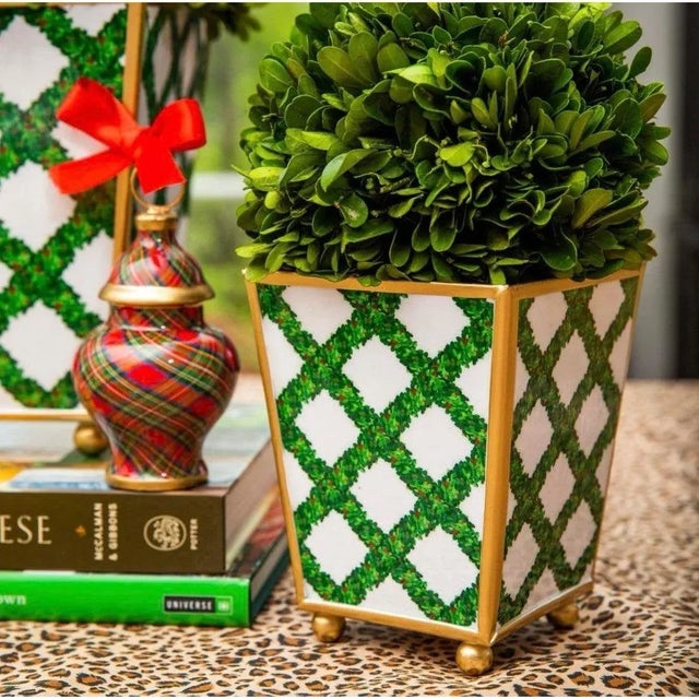 Boxwood Trellis Enameled Square Cachepot For Sale - Image 4 of 7