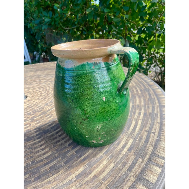 Green 19th Century French Green-Glazed Terracotta Pitcher/Antique French Provincial Pottery For Sale - Image 8 of 11