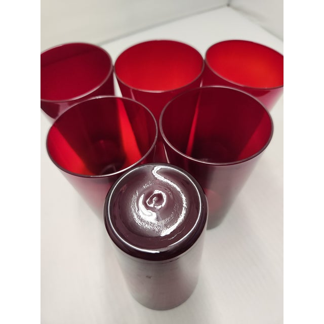 Glass Mid 20th Century Ruby Red Flared Glasses- Set of 6 For Sale - Image 7 of 18
