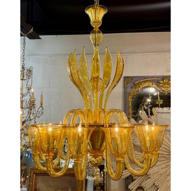 Glass Vintage Amber Colored Murano Glass Chandelier With 12 Arms For Sale - Image 7 of 7