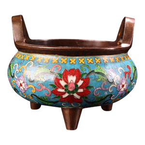 Vintage Cloisonne Enamel Incense Burner – 5.1" Gilt Tripod Censer With Twin Handles