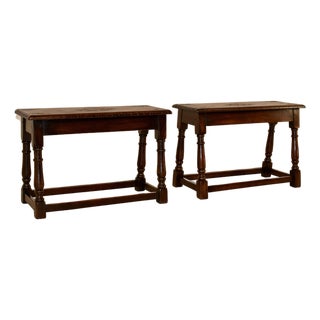 Pair of Late 19th Century English Oak Carved Benches For Sale