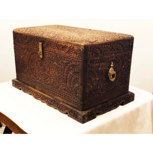 Indian Hand-Carved Wooden Box, 1930s For Sale - Image 16 of 18