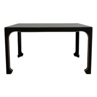 Hickory White Modern Black Lacquer Console Desk With Brass Trim and Drawer For Sale
