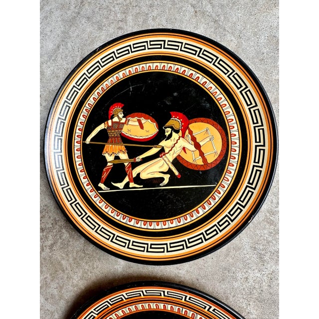 Vintage Greek Clay Trojan War Figure Hand Painted Pottery Wall Plates