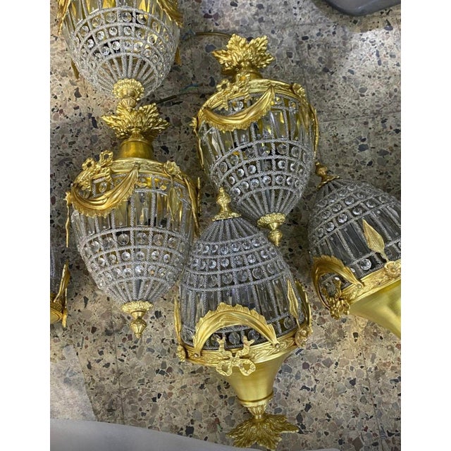 1970s Crystal and Gold, Bow and Garland Pendant Chandeliers - a Pair For Sale - Image 4 of 4