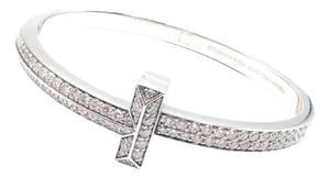 Tiffany & Co. Diamond T1 Wide Hinged White Gold Bangle Bracelet
