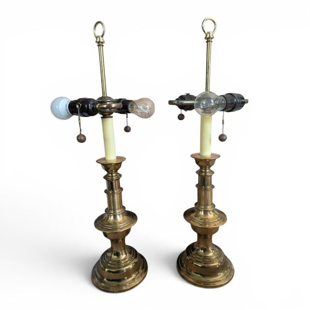 Vintage Solid Brass Stiffel Table Lamps- A Pair For Sale - Image 16 of 16