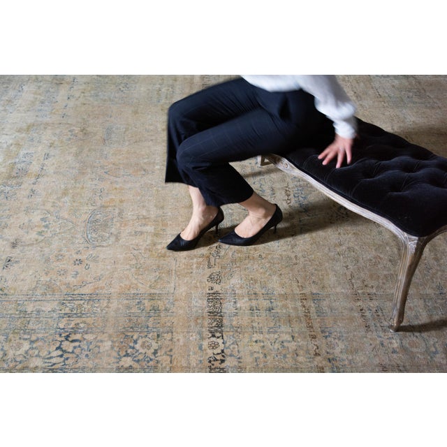 Antique Oversized Allover Botanical Design Beige Tan Blue Wool Hand-Knotted Rug 1920s - 10’11” X 16’2” For Sale In Los Angeles - Image 6 of 10