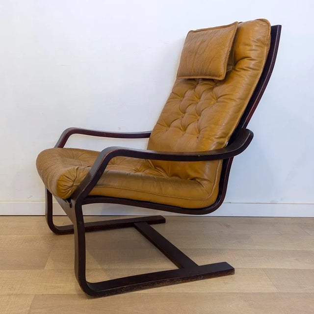 Wood Danish Colored Leather Armchair, 1970s For Sale - Image 7 of 14