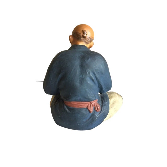 Blue Vintage Mid 20th Century Hakata Urasaki Dolls Japanese Chalkware Elder Male Umbrella Figurine Statue For Sale - Image 8 of 12