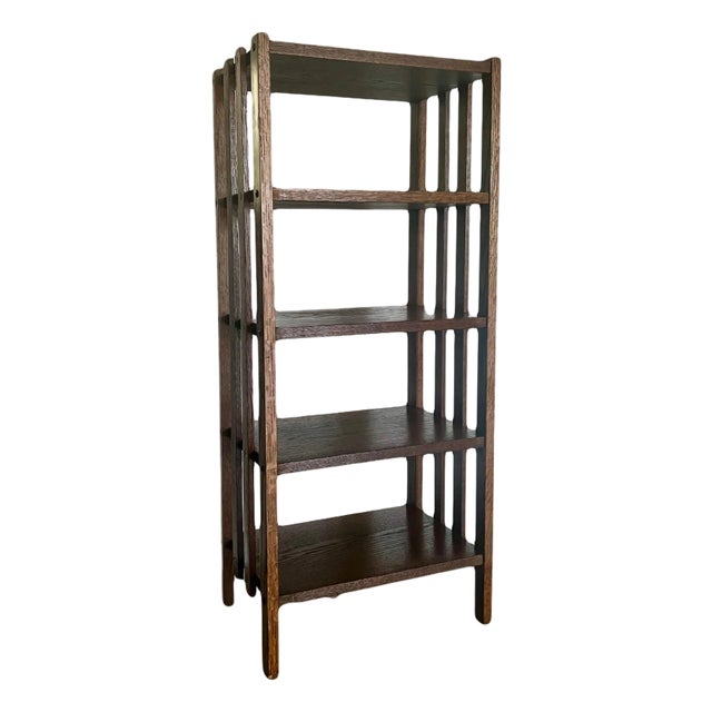 Antique Mission / Arts and Crafts Oak Five Shelf Open Bookcase or Shelving, Double Sided For Sale