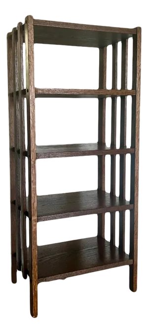 Antique Mission / Arts and Crafts Oak Five Shelf Open Bookcase or Shelving, Double Sided