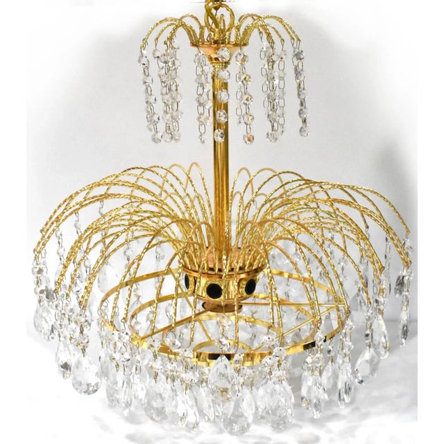 Vintage Mid-Century Modern Crystal and Brass Waterfall Chandelier For Sale - Image 4 of 8