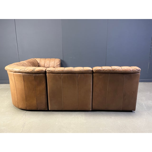 Vintage Brown Leather Modular Sofa from Laauser, 1960s, Set of 4 For Sale - Image 7 of 13