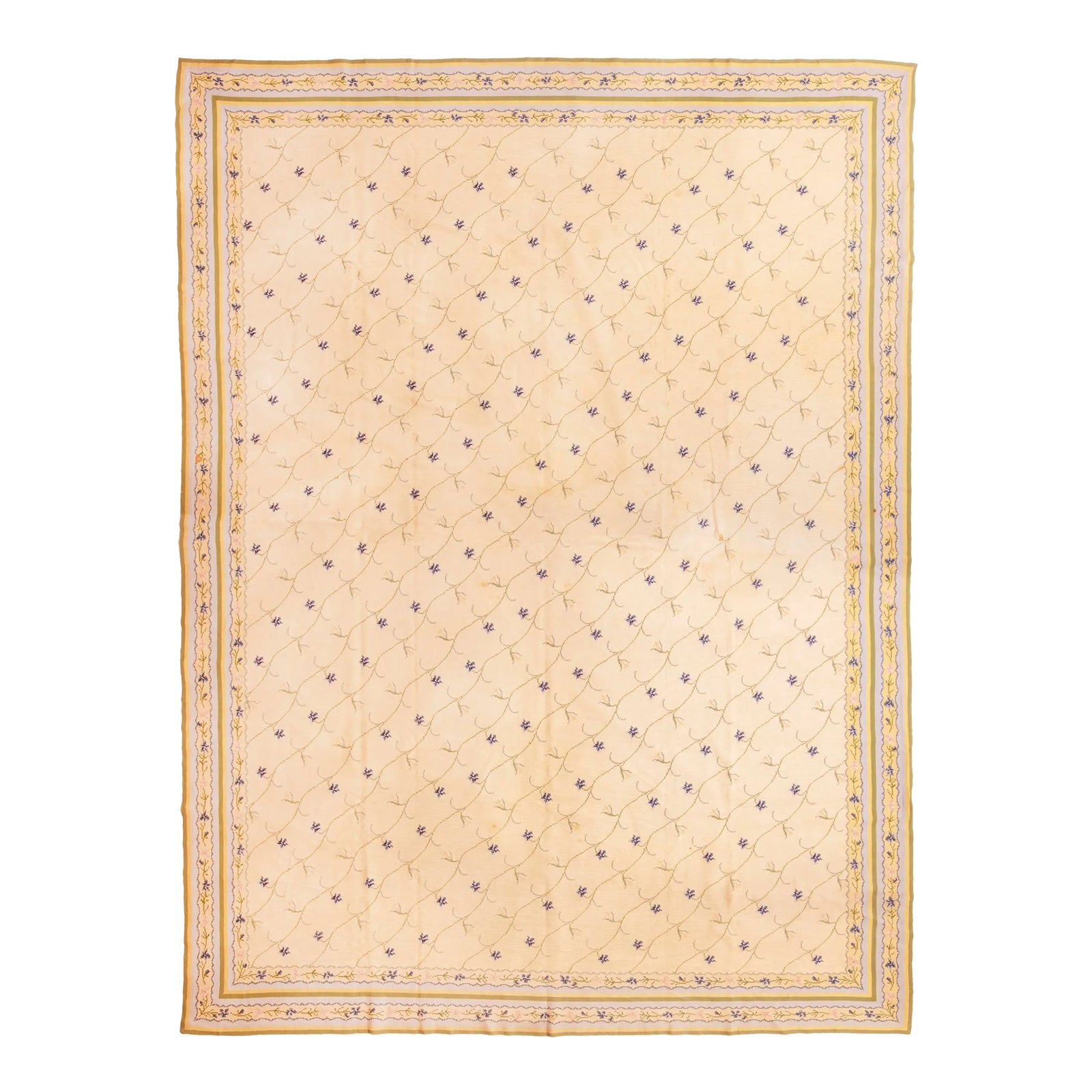 Rug & Kilim European Style Needlepoint Rug in White and Yellow Floral ...