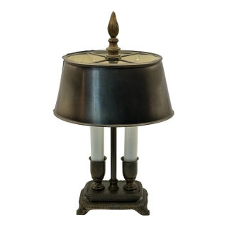 Vintage French Bouillotte Style Two-Light Desk Lamp With Black Tole Shade For Sale