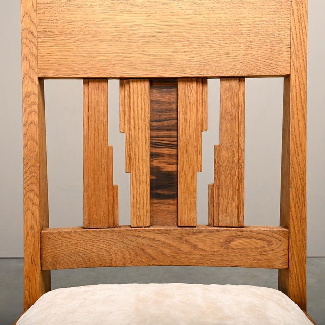 Dutch Art Deco Amsterdam School Dining Chairs in Oak and Light Fabric, 1930s, Set of 4 For Sale - Image 14 of 16