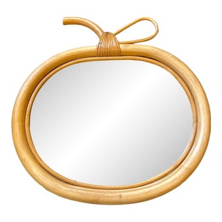 Vintage French Rattan Apple Shape Mirror For Sale