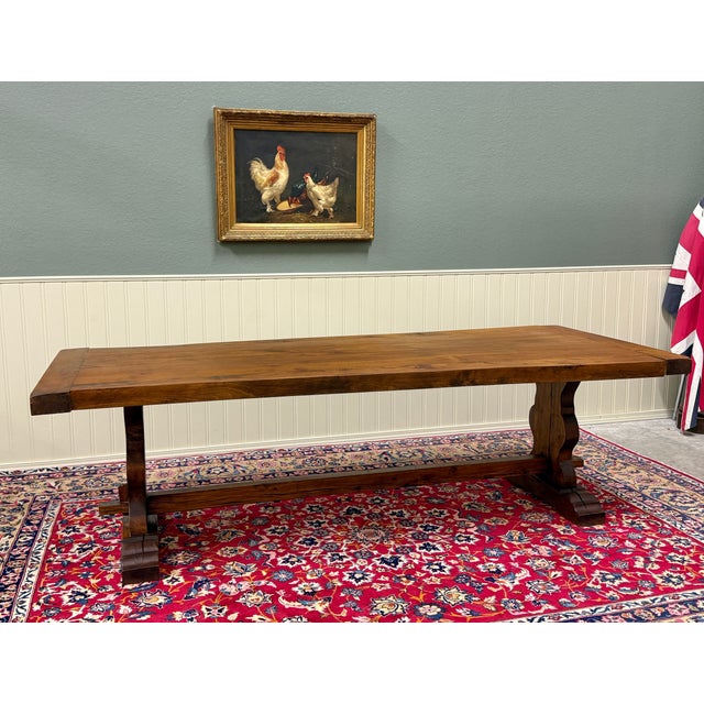 French Country Antique French Country Farm Dining Table Farmhouse Trestle Base Oak c.1890s For Sale - Image 3 of 18